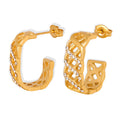 Gold Steel Lattice Mesh Hoop Earrings Clear Green Stones view 5