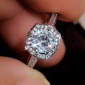 Cushion White Stone Ring with Octagonal Halo and Pavé Band view 1