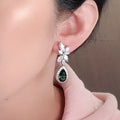 Silver Tone Green Teardrop Crystal Leaf Earrings Fashion Jewelry view 4