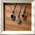 Oval Halo Pendant with Green Red or Clear Stone with Clear Stone Details view 4