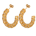 Twisted Ribbed Crystal Stud Hoop Earrings Gold And Steel Tones view 5