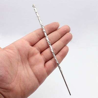 Antique Silver twisted vine metal hair stick, close front view