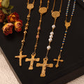 Gold Rosary Cross Pendant Necklaces Religious Medals Beads view 4