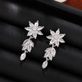 Floral Marquise Crystal Drop Earrings in Silver Tone view 2