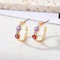 Gold Tone Crystal Enamel Round Evil Eye Hoop Earrings in Five Colors view 2