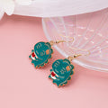 Teal Enamel Dinosaur Hook Earrings Red Heart Flower view 4