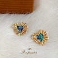 Gold Tone Heart Frame Iridescent Shell Butterfly Stud Earrings view 2