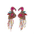 Beaded Rhinestone Flamingo Dangle Earrings With Fringe Legs view 5