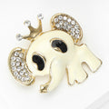 Ivory Enamel Elephant Brooch with Crown and Clear Crystals view 3