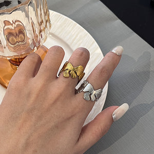 Engraved Butterfly Open Band Ring in Silver Tone or Gold Tone
