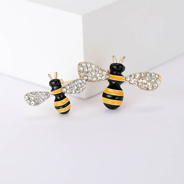 Twin Bee Brooch Black Yellow Enamel Rhinestone Wings