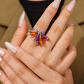 Steel Gold Natural Stone Cluster Open Adjustable Rings view 3