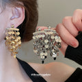 Metal Sequin Cascade Stud Earrings in Gold and Silver Tones view 2
