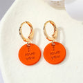 Gold Tone I Love You Disc Huggie Drop Earrings in Five Colors view 6