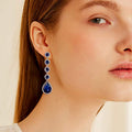 Royal Blue Teardrop Crystal Long Linear Drop Earrings view 4