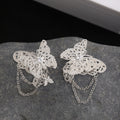 Silver Filigree Butterfly Ear Clips Chain Tassel Cuffs view 3