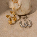 C-Shape Thick Hoop Earrings Star Zircon Gold Steel view 3