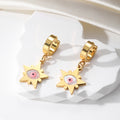 Gold Tone Evil Eye Hamsa and Star Huggie Drop Earrings view 6