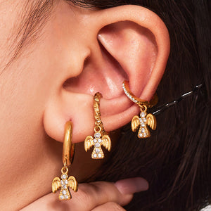 Crystal Angel Drop Hoop Earrings in Seven Gold Tone Styles