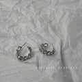Silver Tone Curb Chain Link Open Hoop Stud Earrings view 1