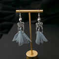 Three Silver Tone Skeleton Novelty Dangle Earrings view 7