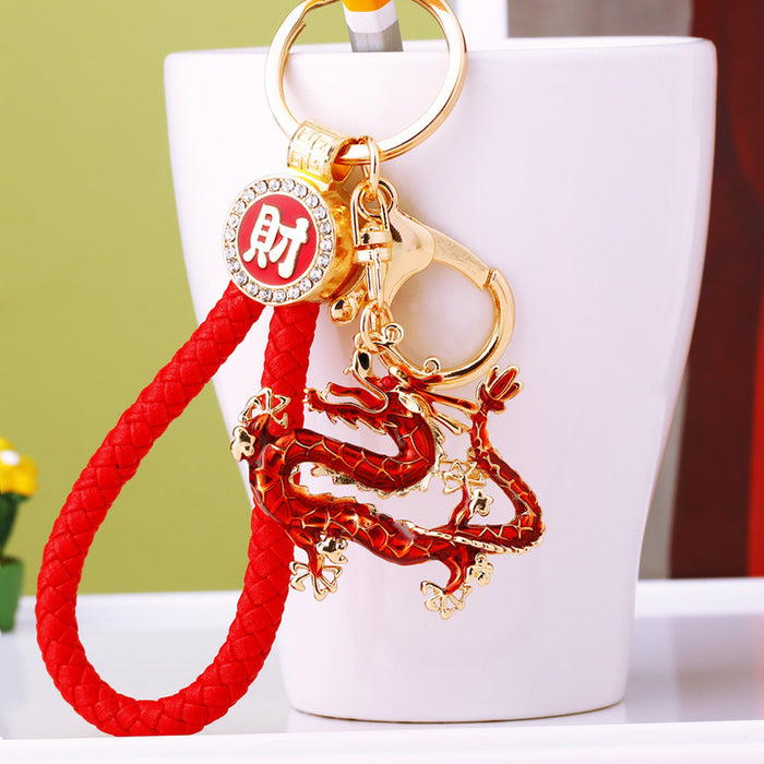 Fortune Totem Dragon Keychains in Four Colors with Braided and Clasp Free Loops