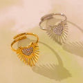 Open Heart Ring Zircon Pave Sunburst Rays Gold Silver Steel view 3