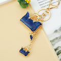 Jeweled Handbag Keychains in Red and Blue with Long Dangle Accents view 7