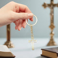 Gold Hollow Cross Keychain Split Ring Chain Pendant view 3