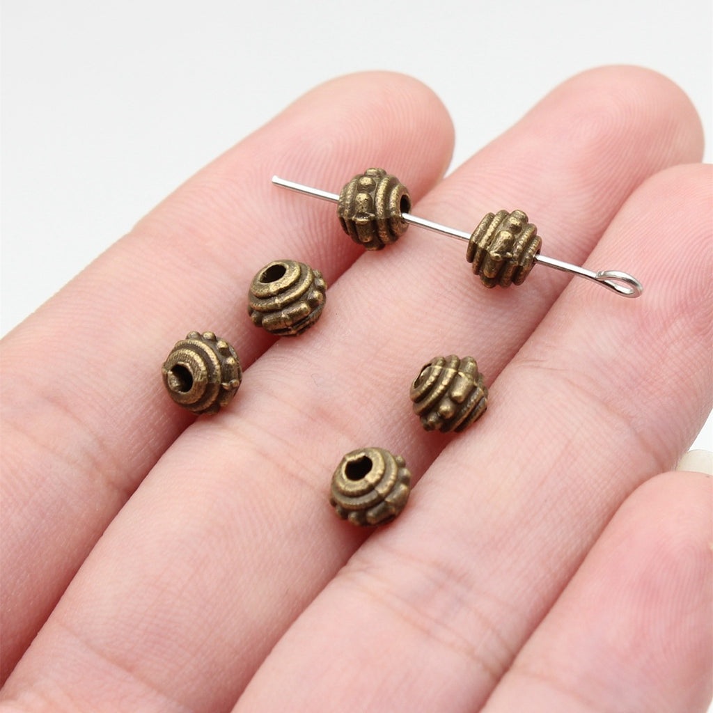 6.5x6.5x5.4mm 0.57g Antique Bronze Zinc Alloy Round Small Hole Spacer Beads for Bracelet Jewelry Making