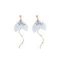 Gold Tone White Translucent Fishtail Long Wavy Bar Drop Earrings view 5