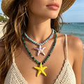 Four Color Round Bead Necklaces With Gold Tone Starfish Pendants view 2