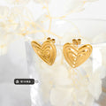 Gold Steel Nested Ribbed Heart Stud Earrings Metal view 2