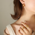Gold C-Hoop Studs With Multicolor Enamel Dot Accents view 4