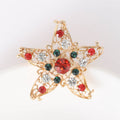Gold Tone Filigree Starfish Brooch Red Green Crystal Pin view 4
