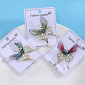 Gold Butterfly Brooch Green or Pink Resin Wings Rhinestone Body view 3