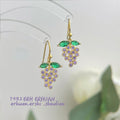 Gold Hook Purple Crystal Grape Drop Earrings Green Leaves view 1