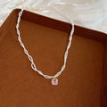 White Beaded Necklace with Pink Crystal Pendant Two Styles view 7