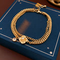 Gold Tone Coin Gourd Bracelet And Unrelated Rose Triple Chain Bracelet view 6