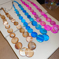 Round Shell Disc Graduated Necklace Blue Brown or Pink view 2