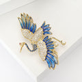 Blue And Gold Crystal Crane In Flight Brooch Decorative Lapel Pin view 3