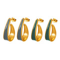 Gold Steel Teardrop Enamel Hoop Stud Earrings Grey Green view 5