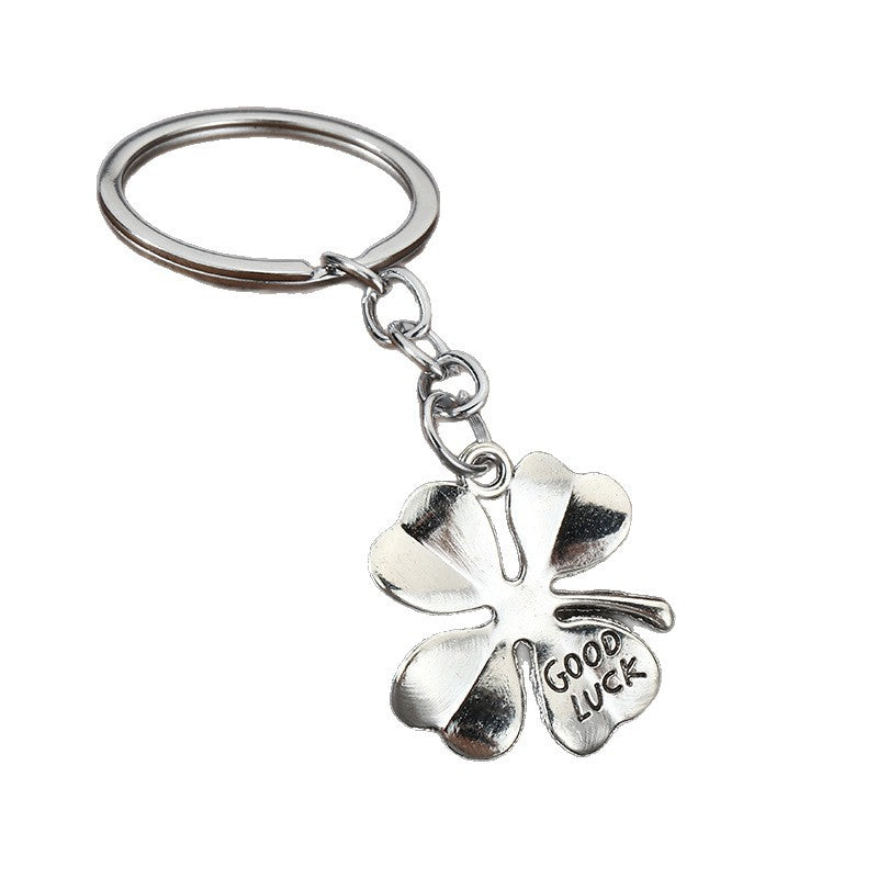 Antique Silver Four Leaf Clover Good Luck Alloy Keychain Pendant