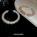Thick Ribbed Crystal Open Cuff In Gold Or Silver Tone view 2