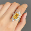 Yellow Emerald-Cut Cubic Zirconia Ring with Baguettes, Sizes 6–10 view 2