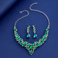 Black Silver Tone Horse Crystal Five Designs Metal Necklace and Earring Set view 3