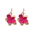 Gold Sculpted Flower Drop Earrings In Pink And Red view 5