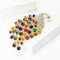 Gold Peacock Brooch Multicolor Rhinestone Spread Tail view 3