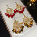 Filigree Floral Bead Chandelier Earrings In Two Colors view 4