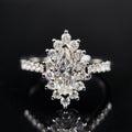 White Gold Marquise Halo Clear CZ Floral Finger Ring view 1